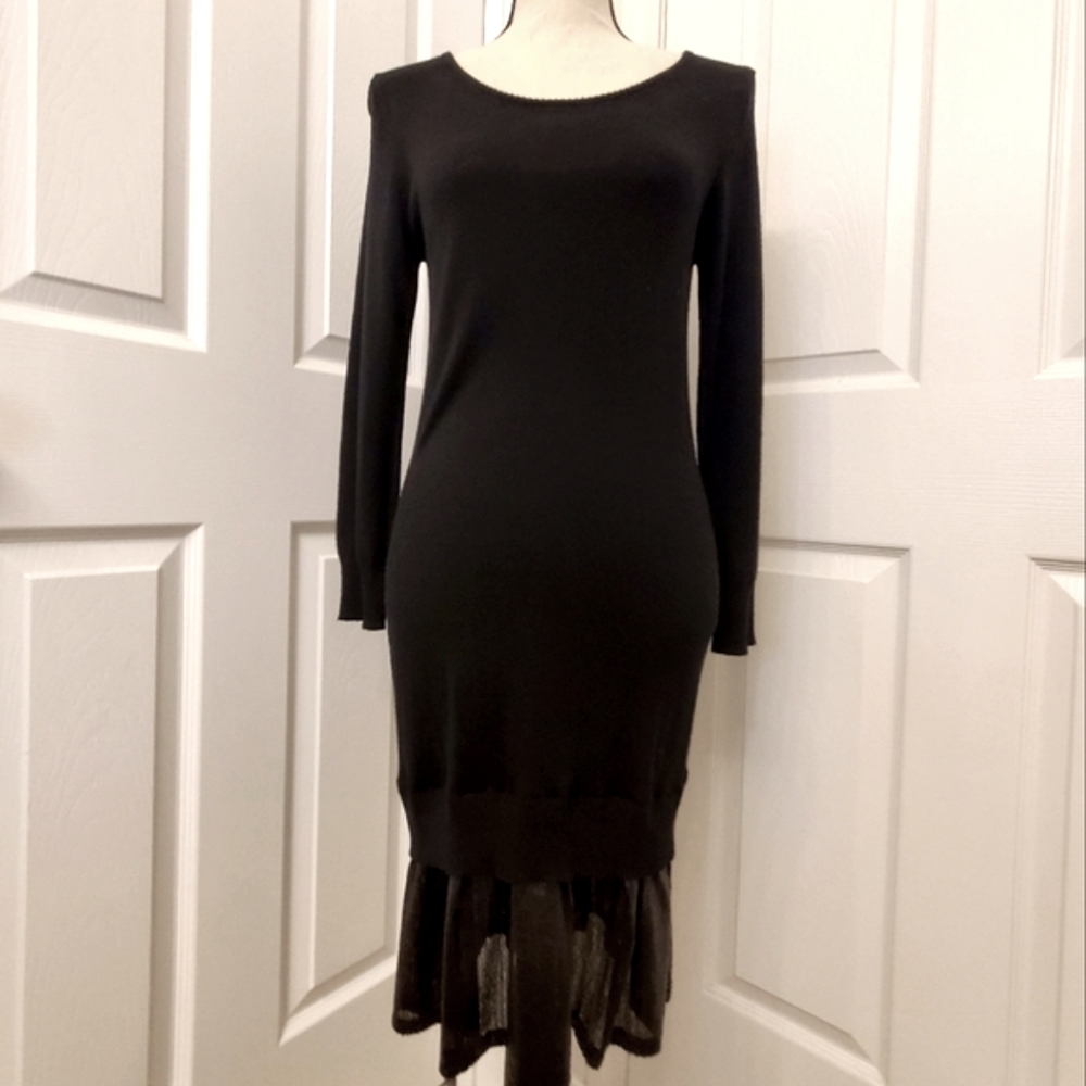 NWOT Romeo & Juliet Couture black sweater dress with sheer sequin midi skirt (M)